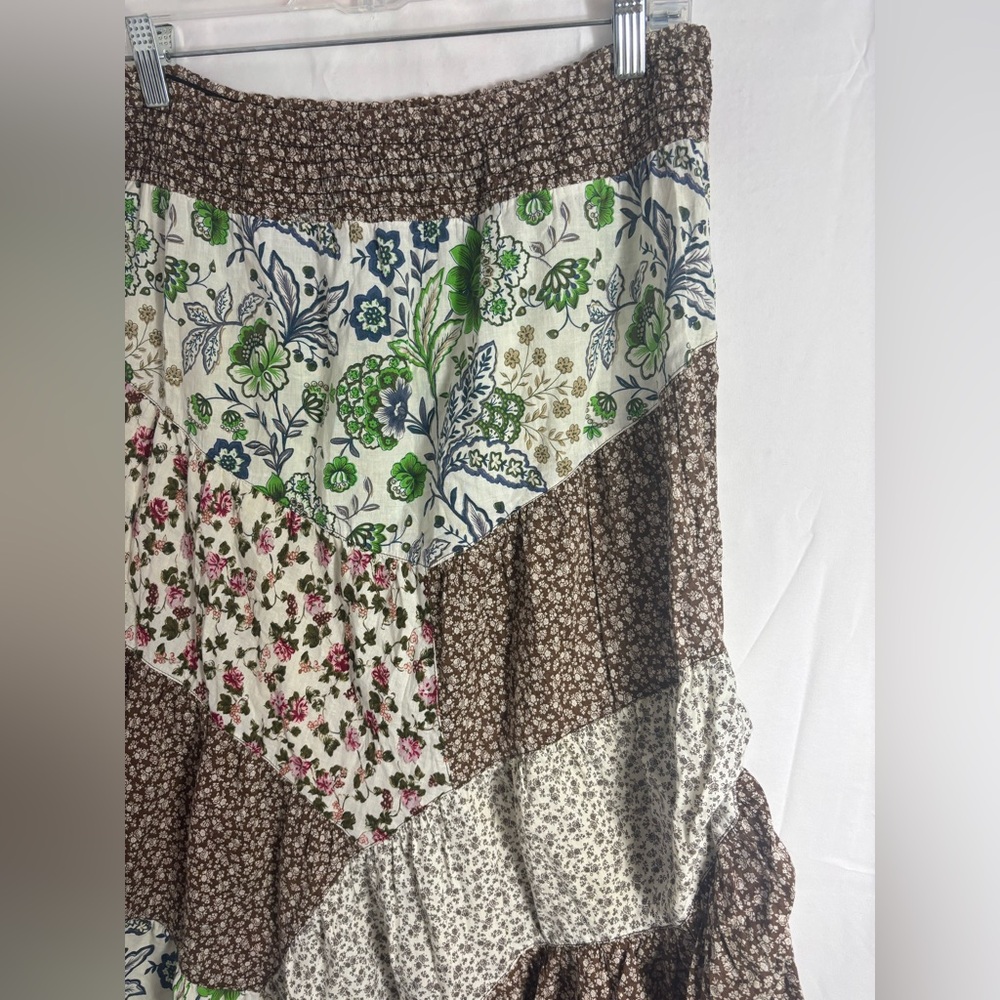 Y2K Cottagecore Patchwork Asymmetrical‎ Boho 100% Cotton Midi Skirt Size L - Picture 12 of 16